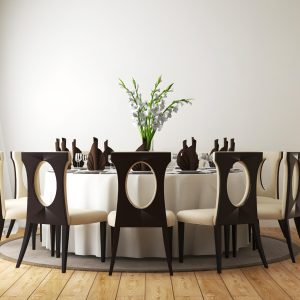 Asian style round dining table and chairs set