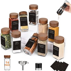 Spice containers glass and wooden tops